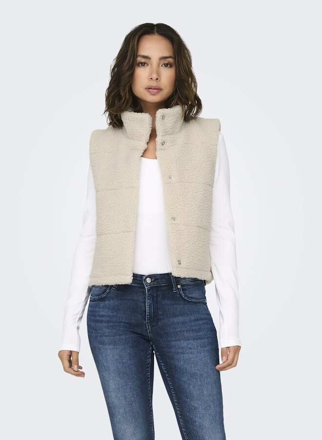 Jas  ONLSANDRA Teddy gilet 15320630 - Pumice Stone