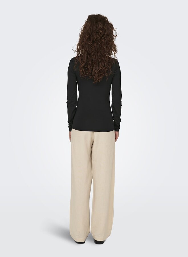 Only T-shirt Long Sleeve Deep Neck 15302647 - Black