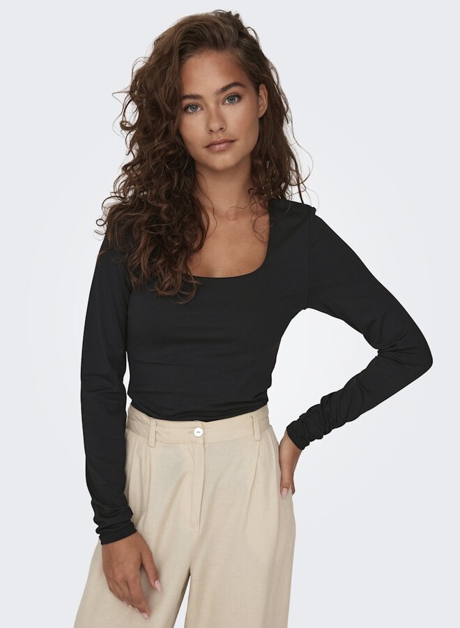 Only T-shirt Long Sleeve Deep Neck 15302647 - Black