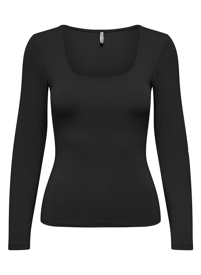 Only T-shirt Long Sleeve Deep Neck 15302647 - Black