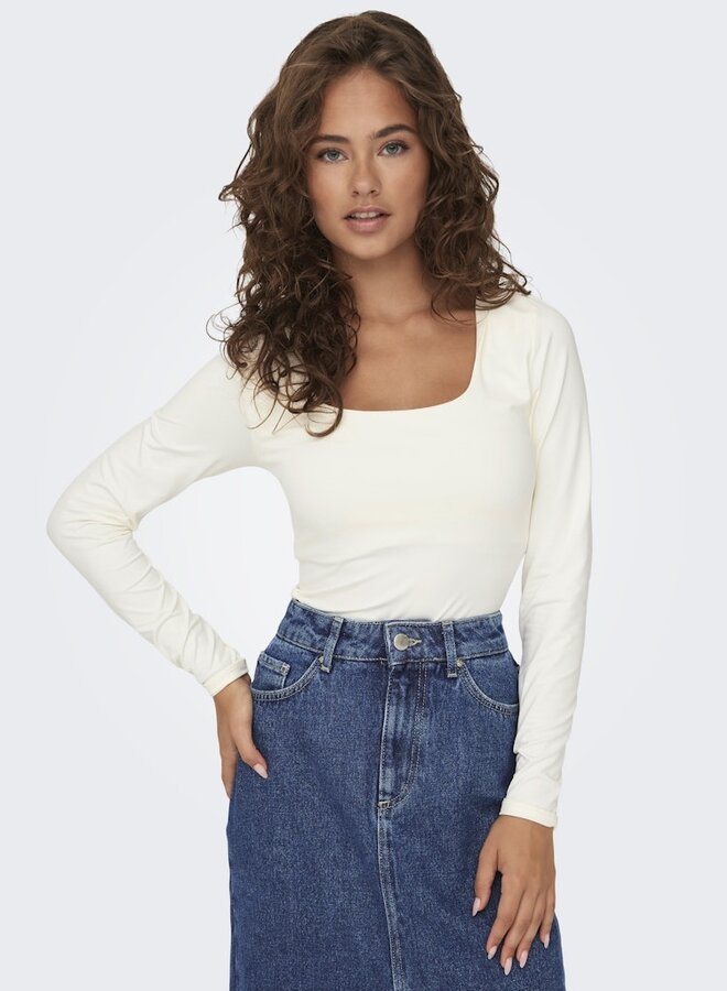 Only T-shirt Long Sleeve Deep Neck 15302647 - Cloud Dancer