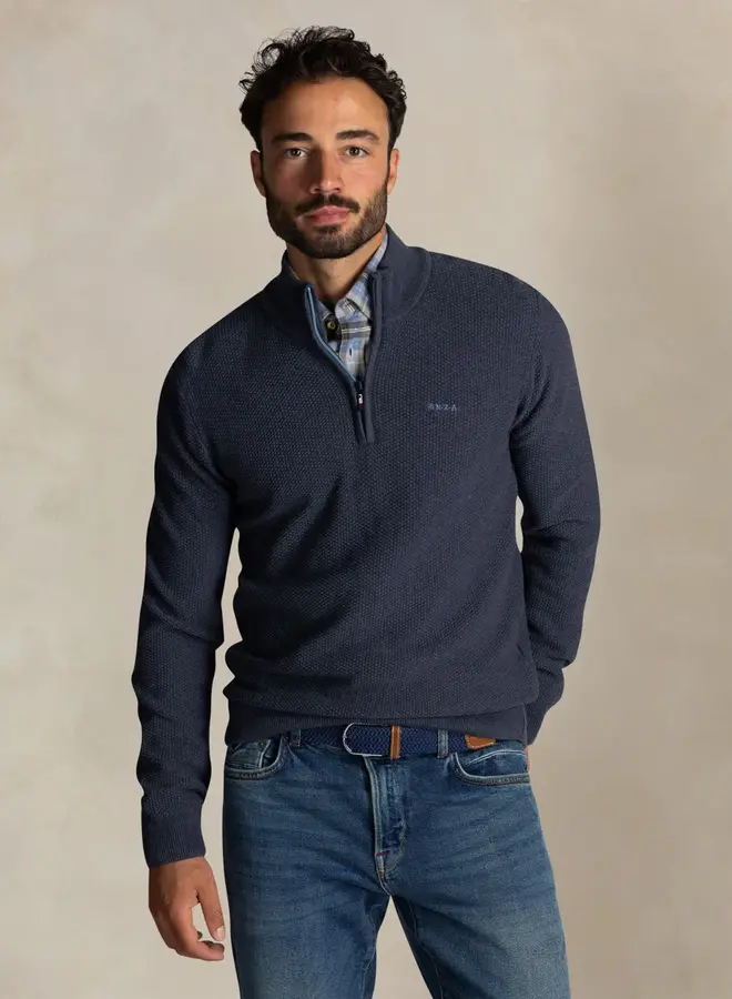 Half zip trui 25HN478 - Mazarine blue melange