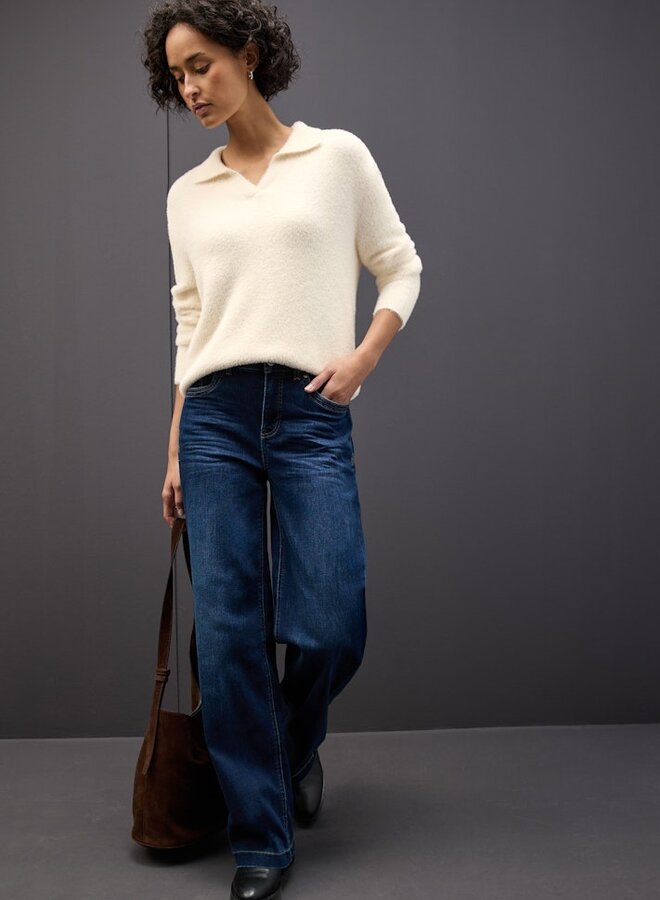 Fluffy Polo Trui Yarn Polo Sweater A303478 - Soft Beige