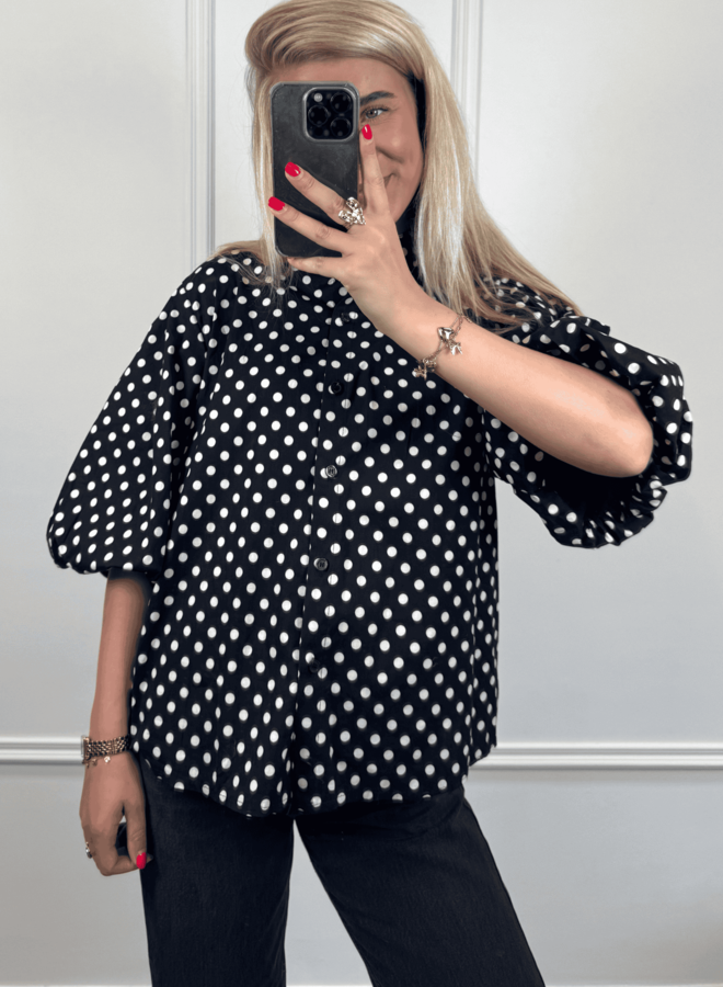 Blouse Stip 60655 - Zwart