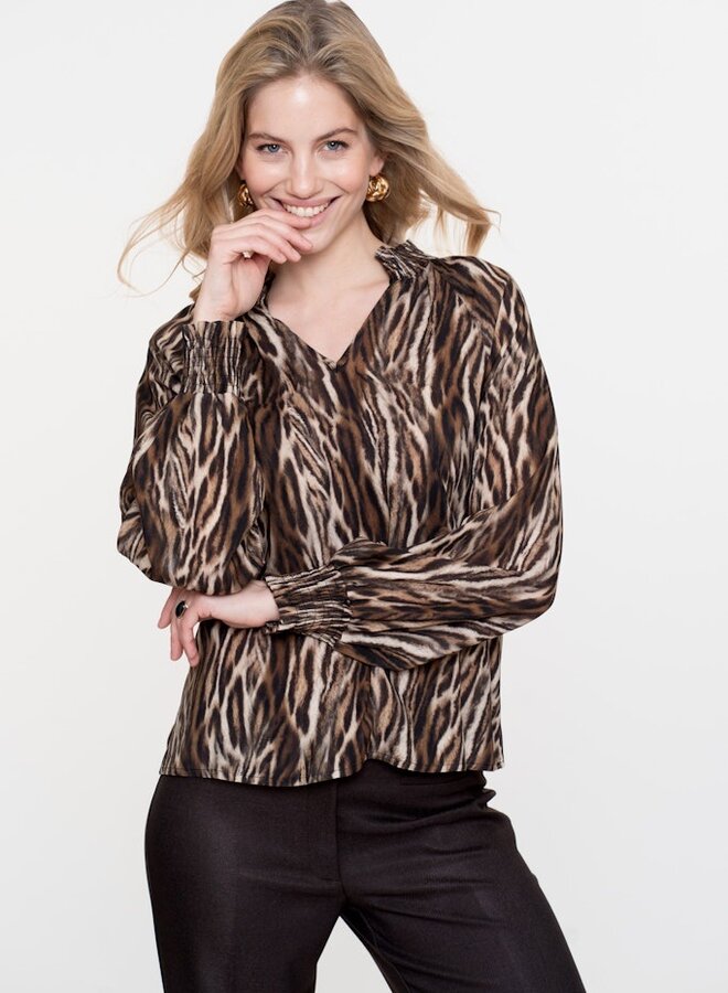 Geisha Blouse Top animal 5364620 - Camel/Black