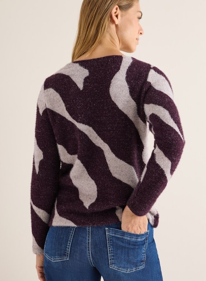 Cecil Fluffy Trui Print B324143 - Eggplant Red
