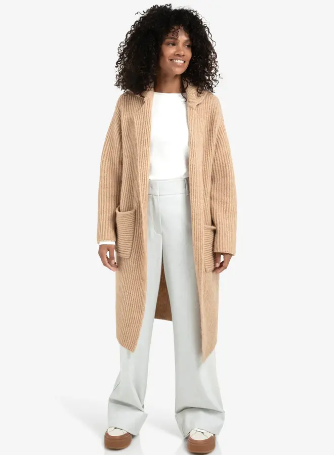 Lang Grofgebreid Vest 01-010131-510 - 99030 Light Camel