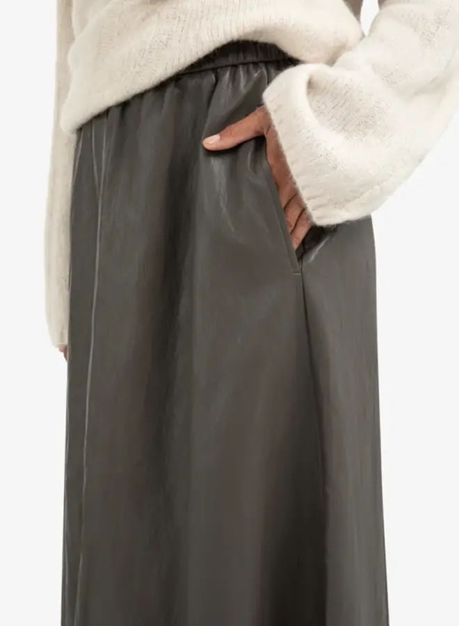 YAYA Midi Rok Imitatieleer 01-409085-510 - 99033 Dark Taupe Grey