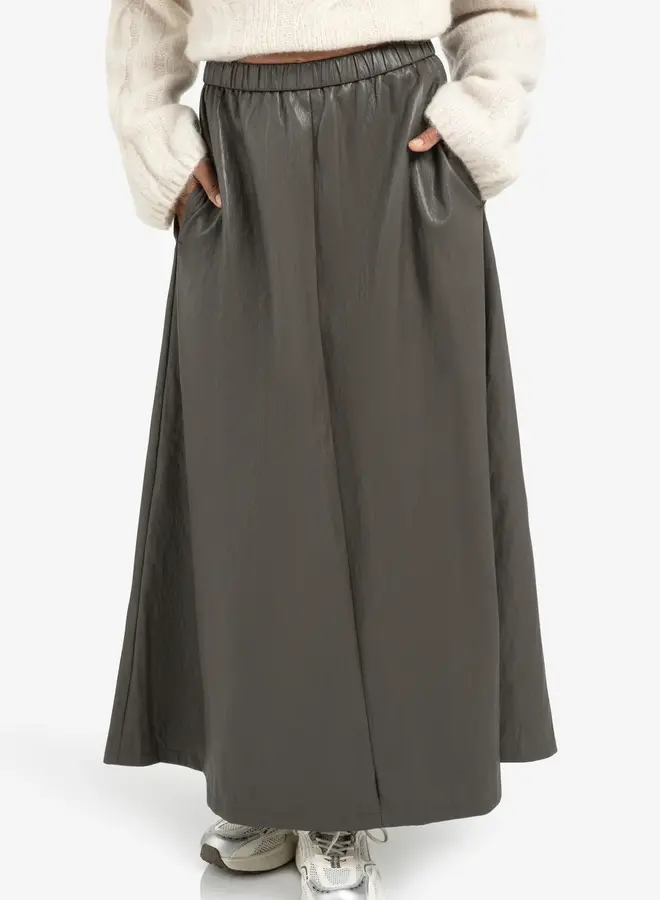 YAYA Midi Rok Imitatieleer 01-409085-510 - 99033 Dark Taupe Grey