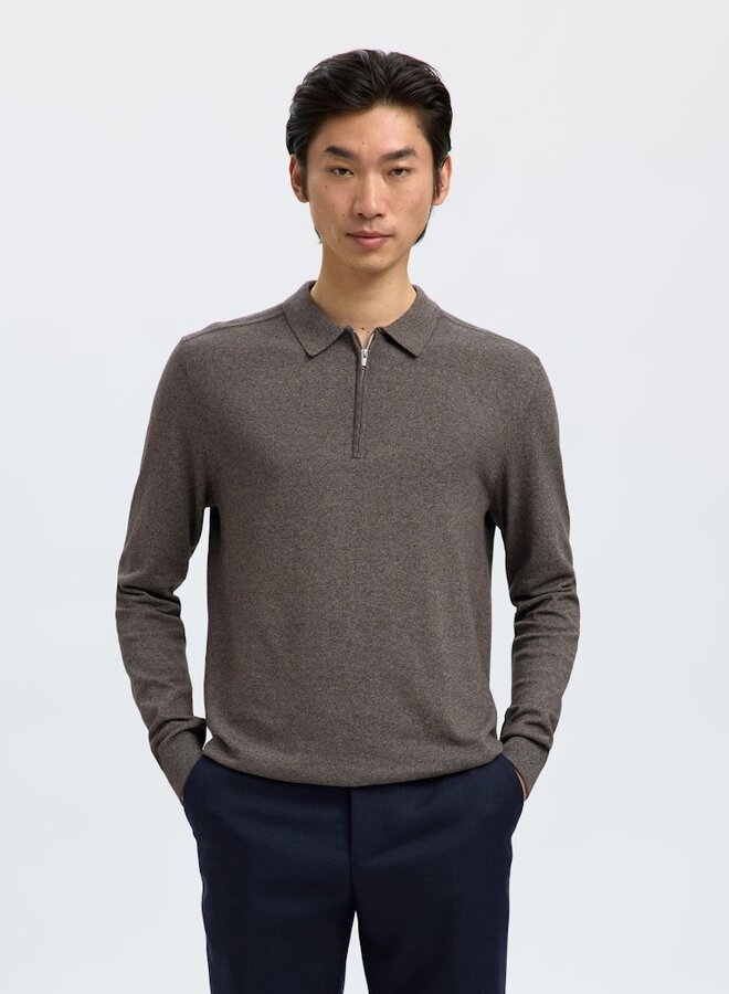 Half Zip Trui Polo SLHBERG 16094271 - Morel Twist