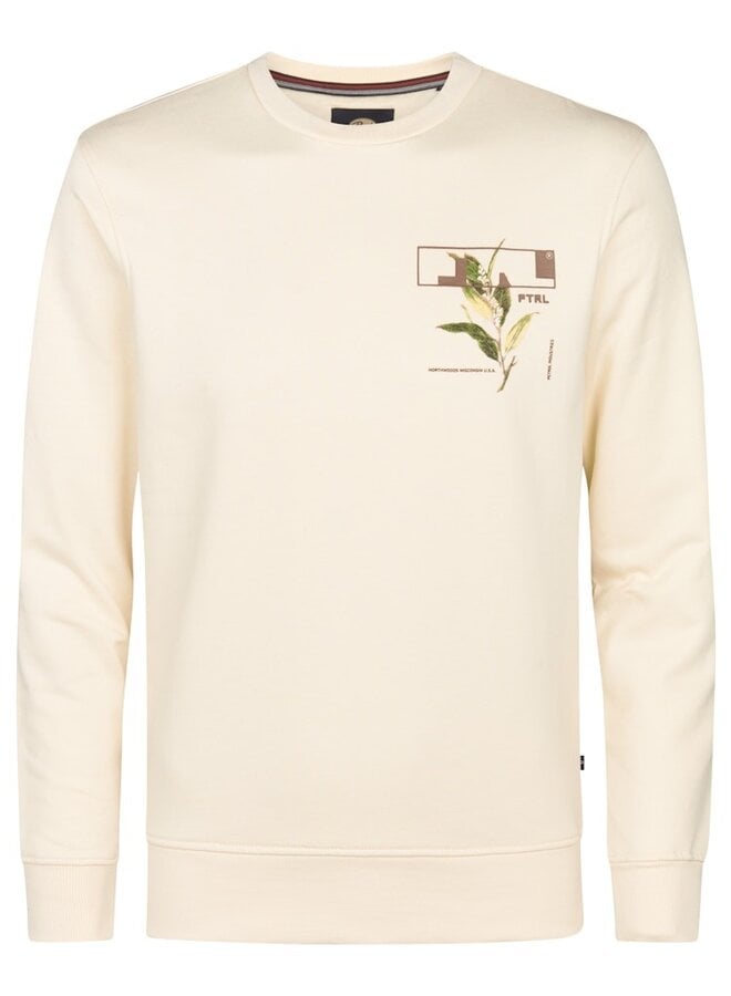 Petrol Trui Sweater Round Neck Print M-3050-SWR340 - Raw Sand