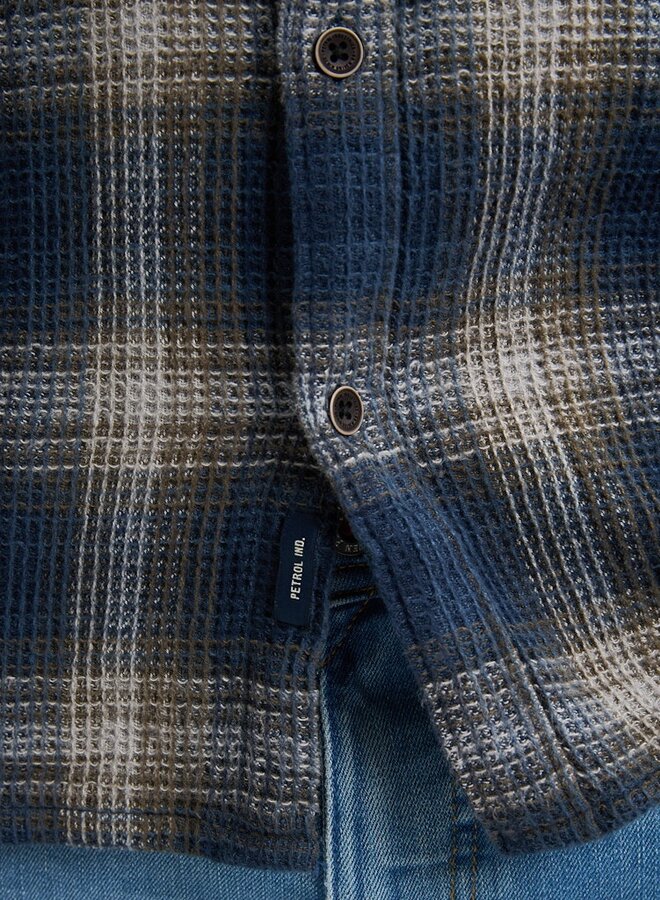 Petrol Overshirt Shirt Long Sleeve Check M-3050-SIL422 - Deep Capri