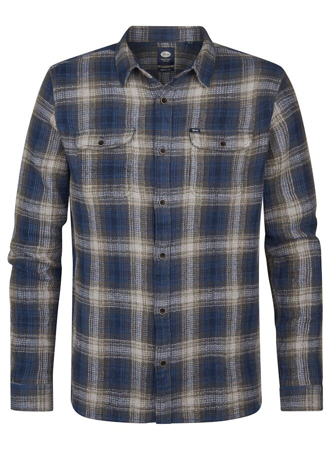 Petrol Overshirt Shirt Long Sleeve Check M-3050-SIL422 - Deep Capri