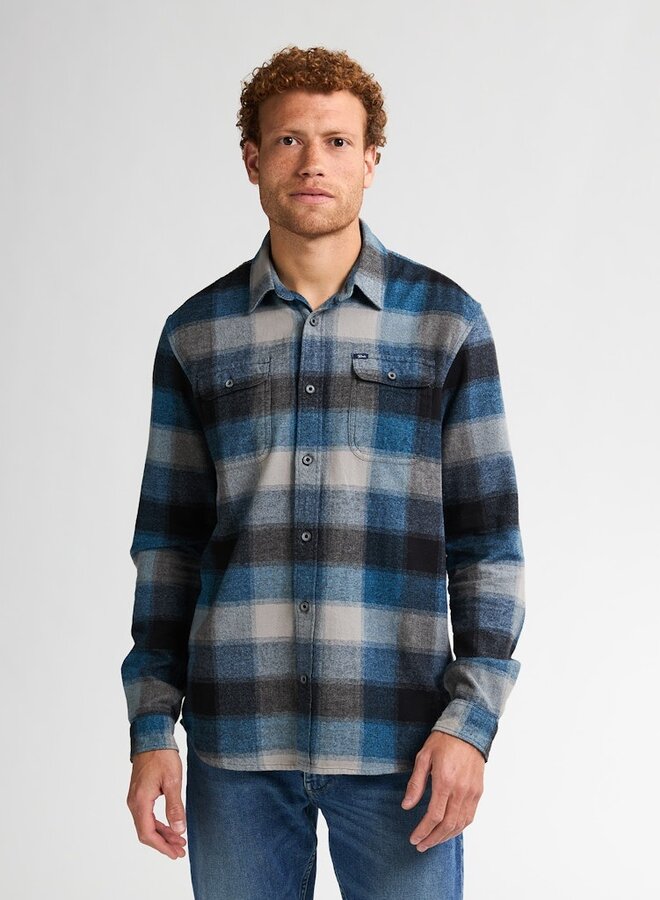Petrol Overshirt Shirt Long Sleeve Check M-3050-SIL417 - Indie Blue