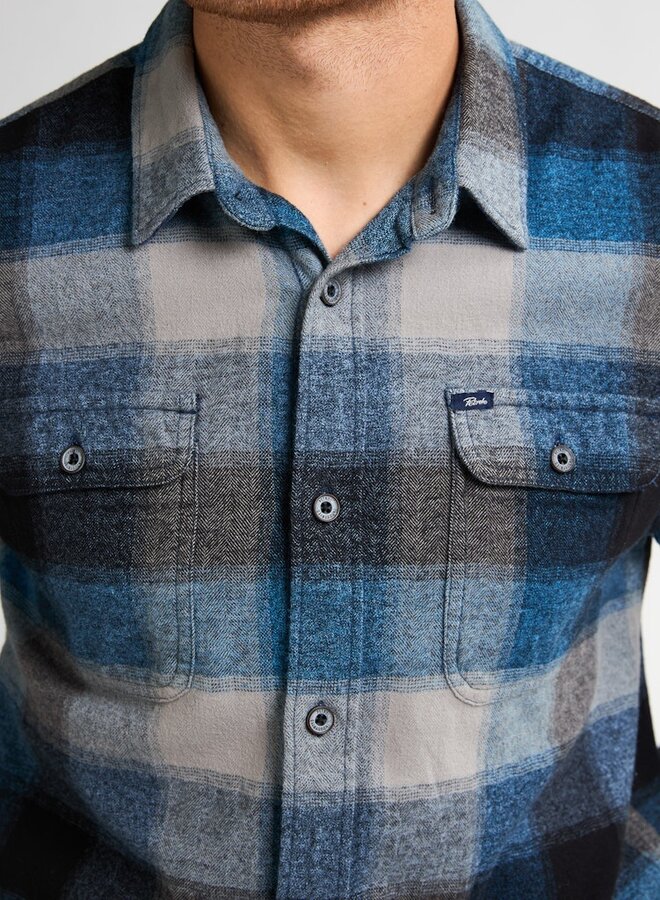 Petrol Overshirt Shirt Long Sleeve Check M-3050-SIL417 - Indie Blue