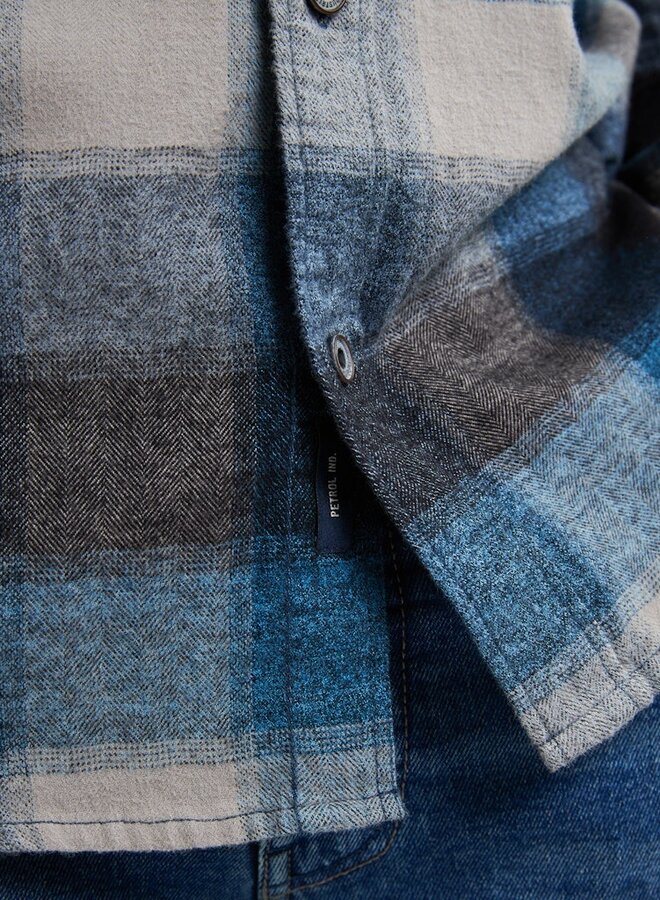 Petrol Overshirt Shirt Long Sleeve Check M-3050-SIL417 - Indie Blue