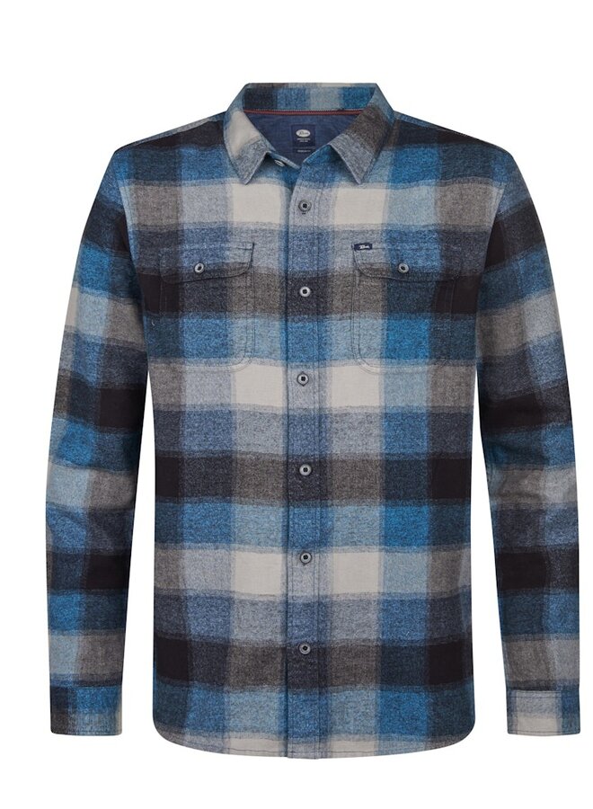 Petrol Overshirt Shirt Long Sleeve Check M-3050-SIL417 - Indie Blue