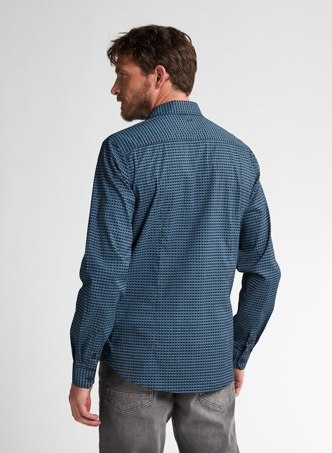 Petrol Overhemd Shirt Long Sleeve AOP M-3050-SIL404 - Indie Blue