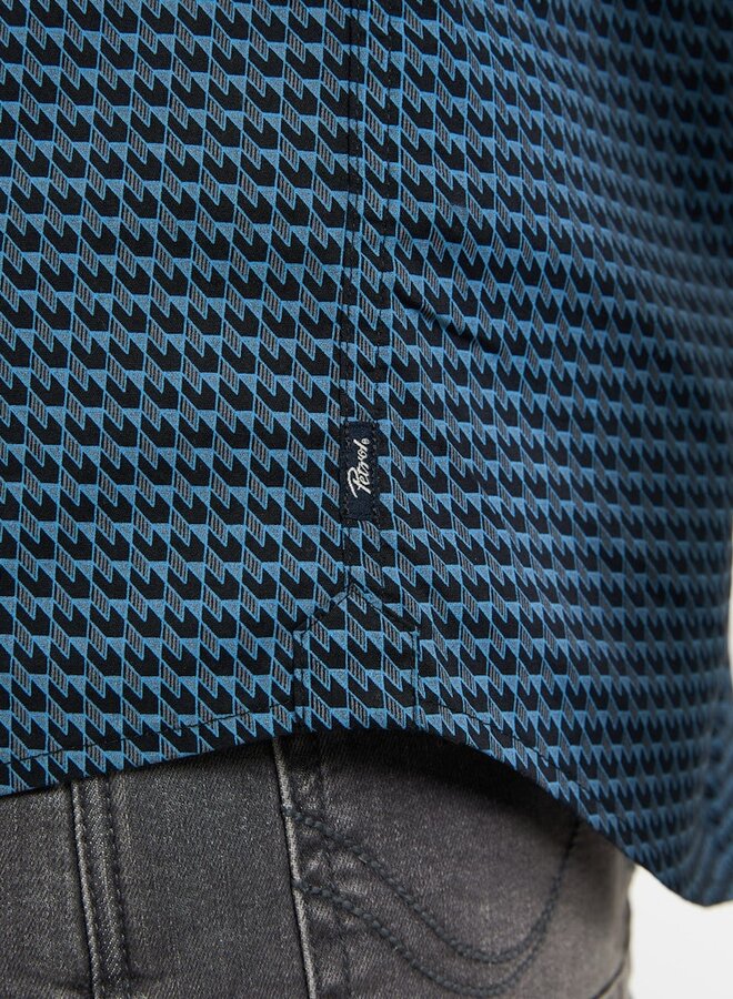 Petrol Overhemd Shirt Long Sleeve AOP M-3050-SIL404 - Indie Blue