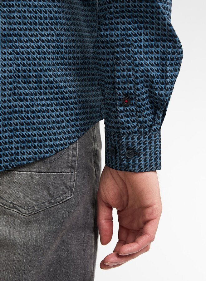 Petrol Overhemd Shirt Long Sleeve AOP M-3050-SIL404 - Indie Blue