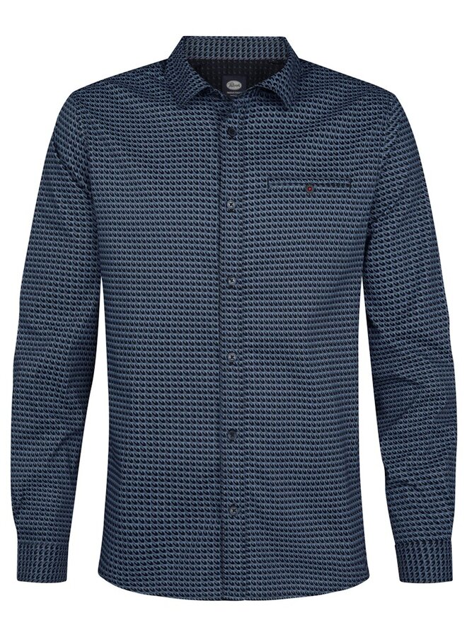 Petrol Overhemd Shirt Long Sleeve AOP M-3050-SIL404 - Indie Blue