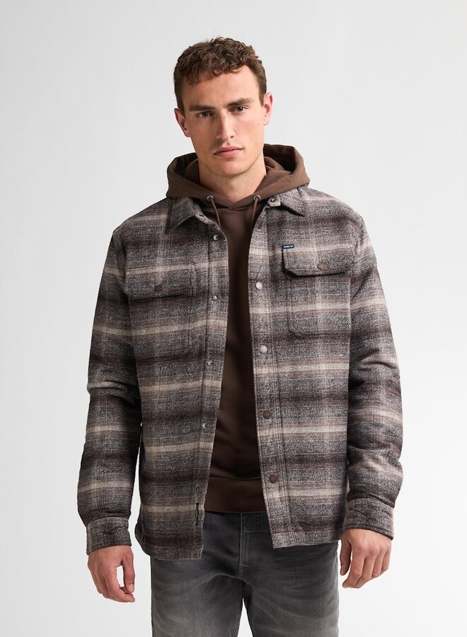 Petrol Overshirt Shirt Long Sleeve Check M-3050-SIL419 - Mud
