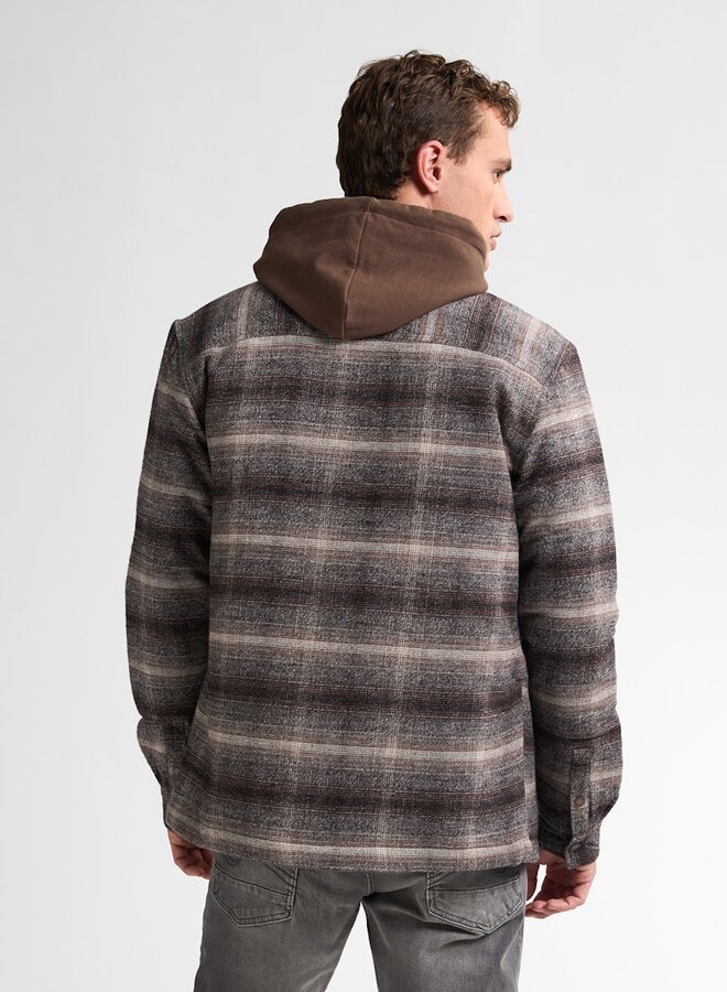 Petrol Overshirt Shirt Long Sleeve Check M-3050-SIL419 - Mud