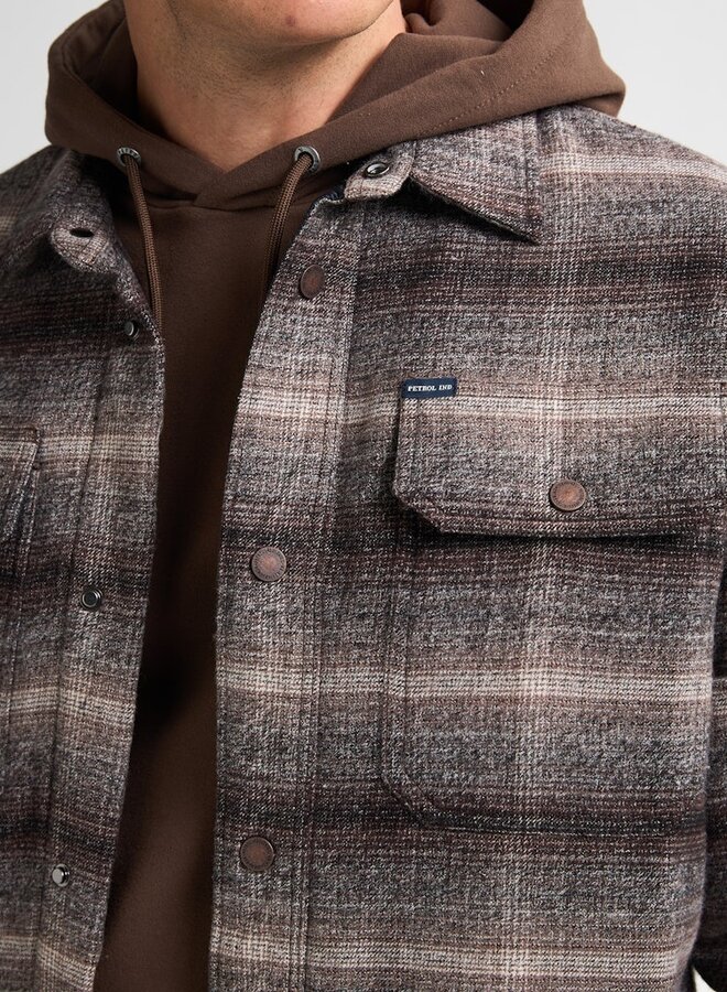 Petrol Overshirt Shirt Long Sleeve Check M-3050-SIL419 - Mud