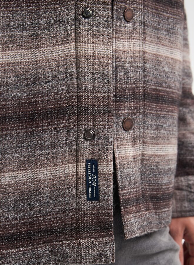 Petrol Overshirt Shirt Long Sleeve Check M-3050-SIL419 - Mud