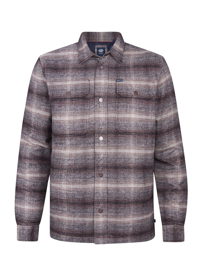 Petrol Overshirt Shirt Long Sleeve Check M-3050-SIL419 - Mud