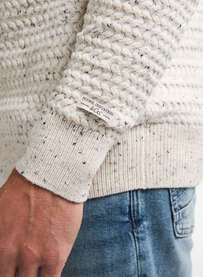 Petrol Trui Knitwear Round Neck Basic M-3050-KWR222 - Antique White Melee