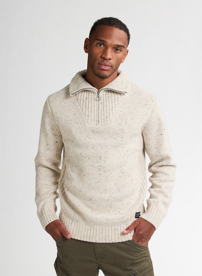 Petrol Trui half zip Knitwear Collar M-3050-KWC258 - Antique White Melee