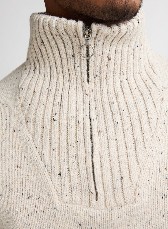 Petrol Trui half zip Knitwear Collar M-3050-KWC258 - Antique White Melee