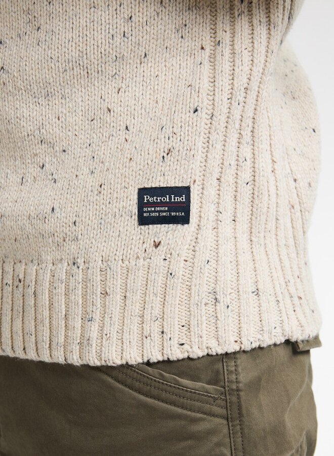 Petrol Trui half zip Knitwear Collar M-3050-KWC258 - Antique White Melee