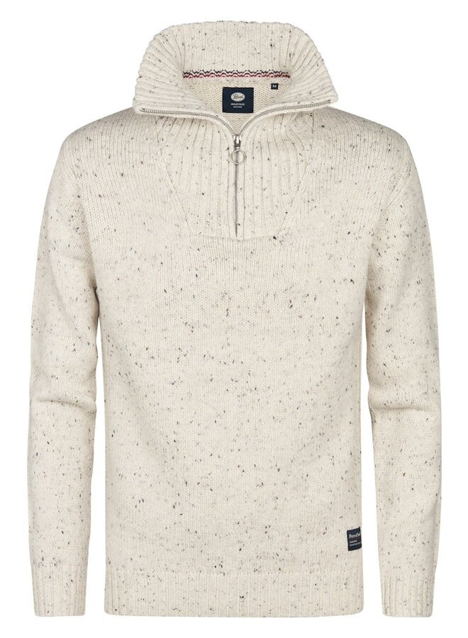 Petrol Trui half zip Knitwear Collar M-3050-KWC258 - Antique White Melee