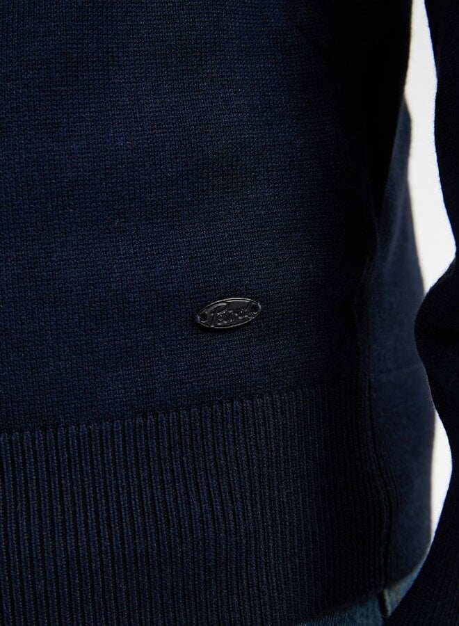 Petrol Trui  Knitwear Collar half zip M-3050-KWC214 - Deep Black