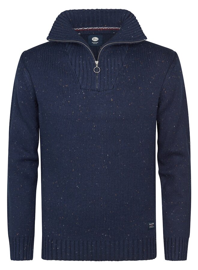 Petrol Trui Knitwear Collar half zip M-3050-KWC258 - Deep Capri