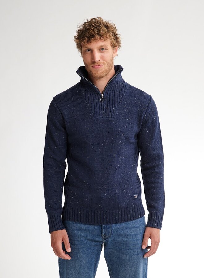 Petrol Trui Knitwear Collar half zip M-3050-KWC258 - Deep Capri