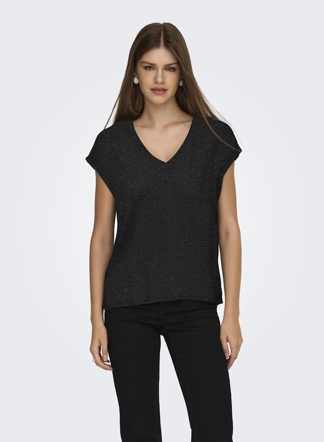 Only Top ONLCAROL V-NECK GLITTER 15360960 - Black Detail & Zil Zebra (Black)