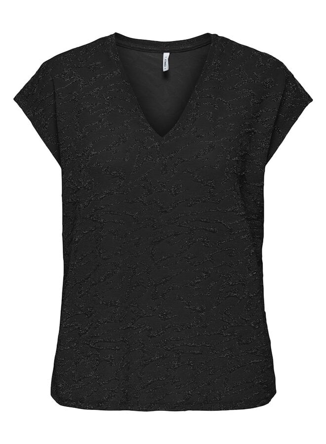 Only Top ONLCAROL V-NECK GLITTER 15360960 - Black Detail & Zil Zebra (Black)