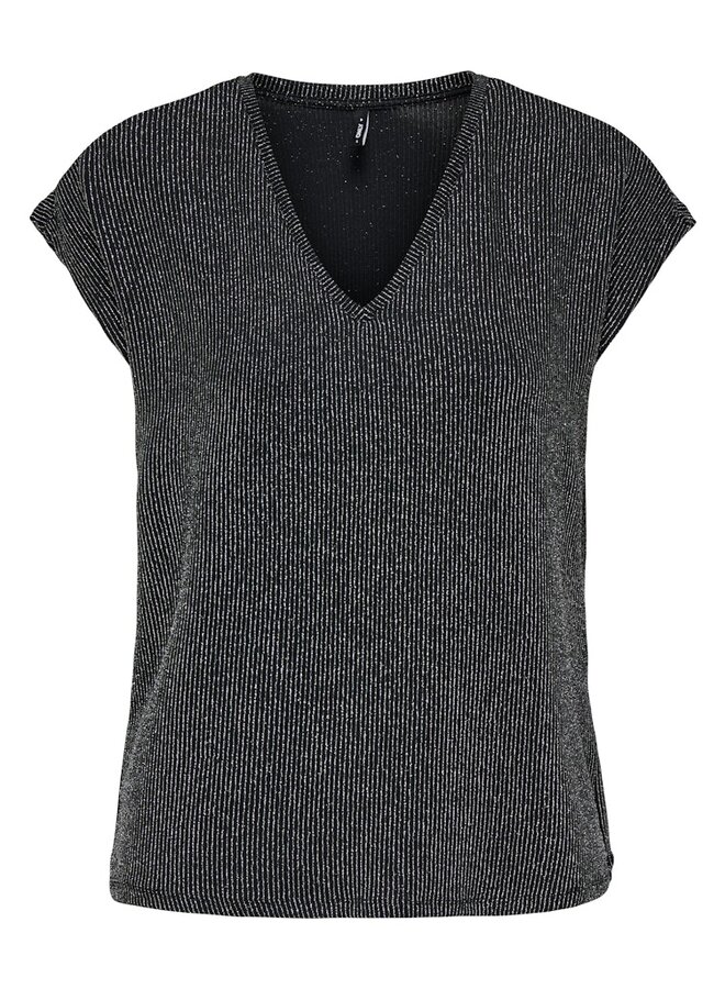 Only Top ONLCAROL V-NECK 15360960 - Black Stripes & Silver Glitter
