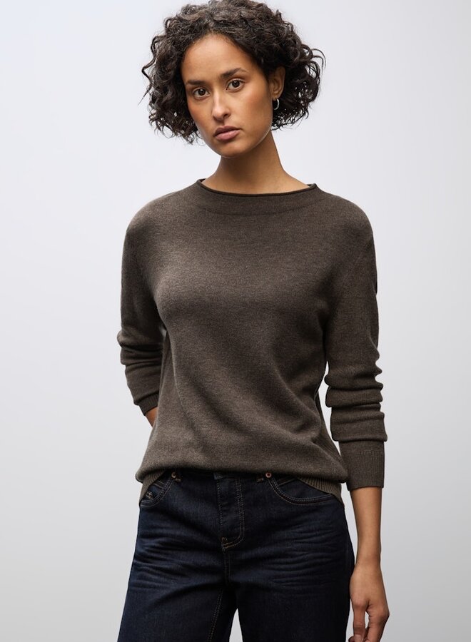 Street one QR_Rolled Edge Collar Sweater - 17142 Dark Nomad Brown Mel