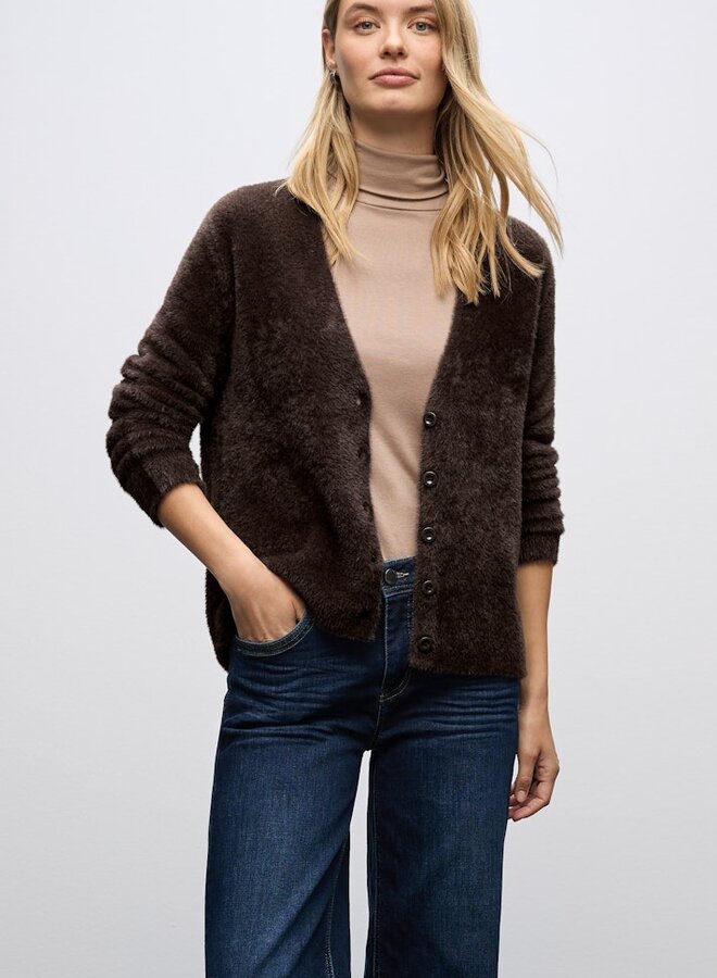 Vest LTD QR_Fluffy Cardigan - 16866 Deep Roast Brown