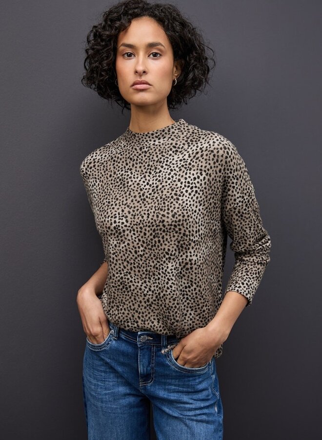 Longsleeve Top LTD QR Printed Soft Turtle Nec - 36871 Sanded Beige