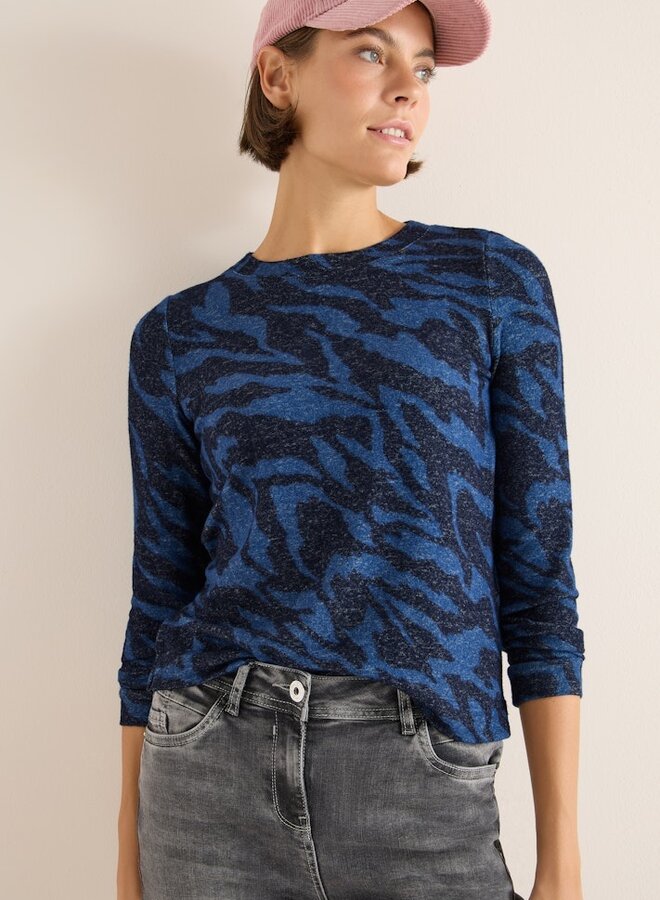 Cecil T-Shirt Lange Mouwen  B324049 - 27324  Urban Dark Blue Melange