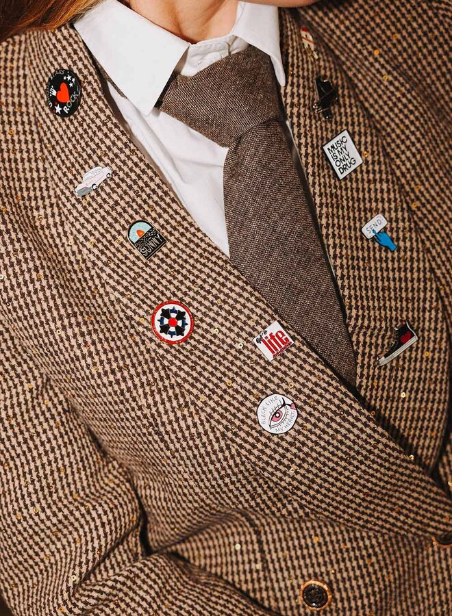 Turquoise By Daan 5813* Blazer Ruit Met Glitter - Chocolate