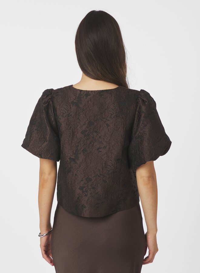 Neo Noir Top 166369 Aisa Brocade Blouse - 676 Dark Brown