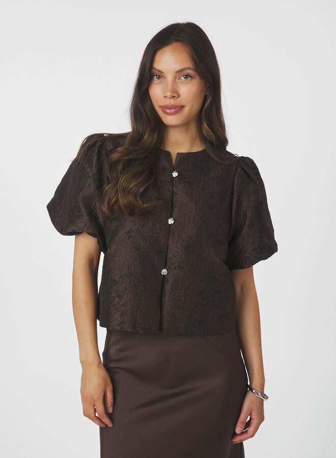 Top 166369 Aisa Brocade Blouse - 676 Dark Brown