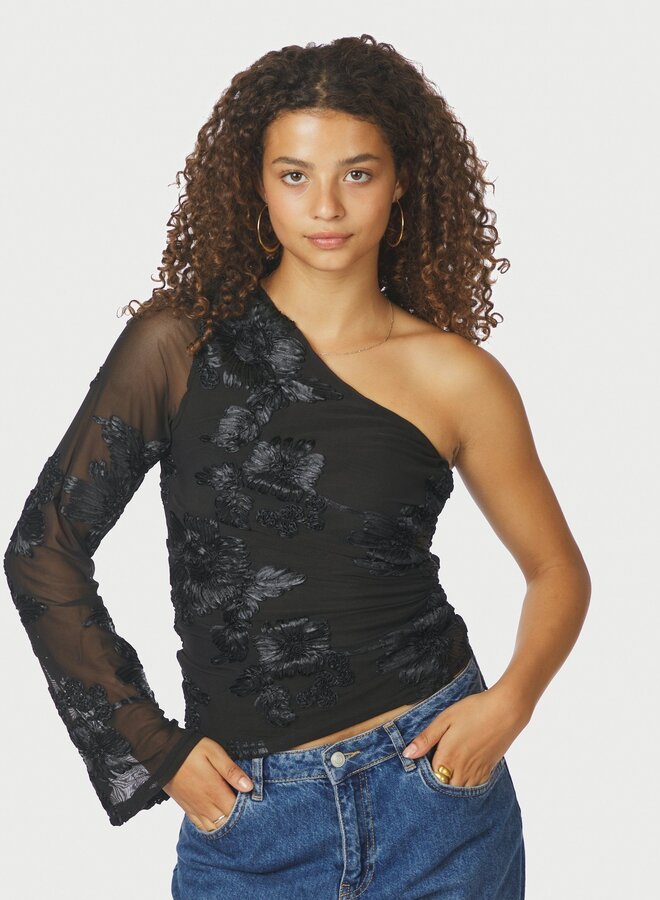 Top 167272 Friana Big Flower Meshe - 100 Black