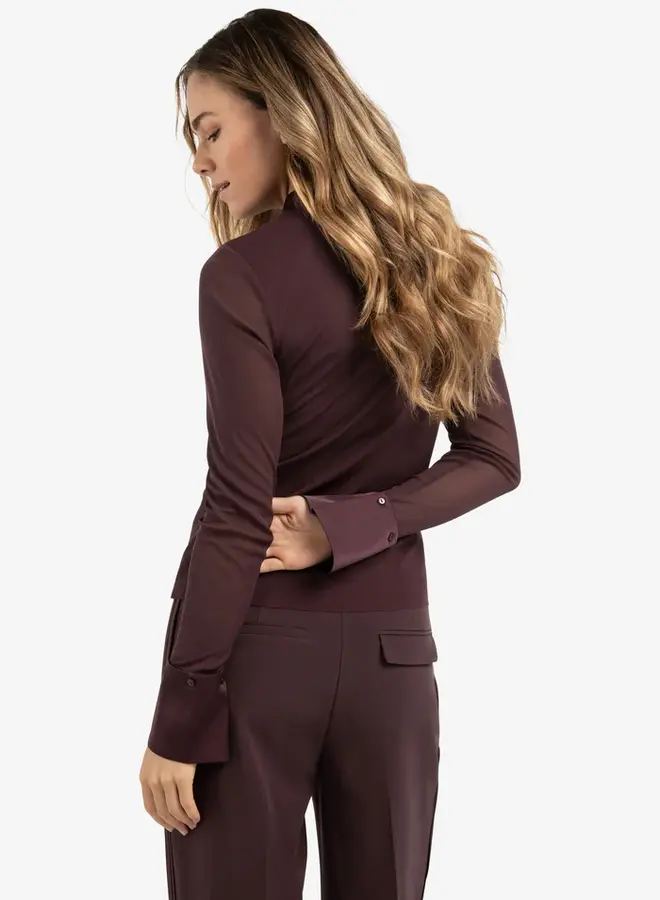 YAYA Mesh Top Met Kraag 01-709346-511 - 91619 Fudge Purple